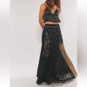 Audrina Embellished Maxi Skirt with Gold Accents